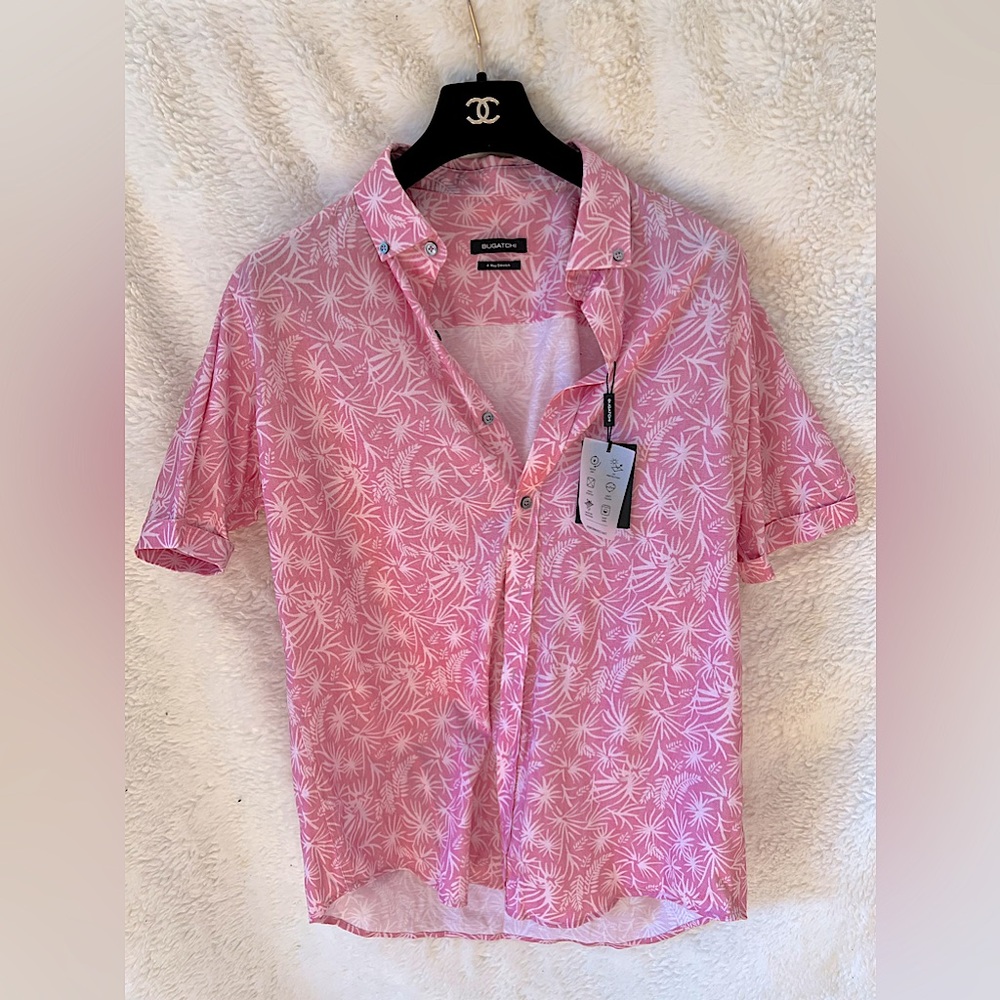 Bugatchi Men Pink Golf Shirt Size L